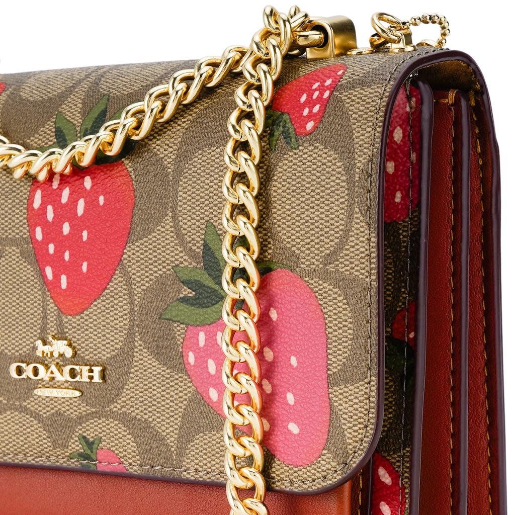 Coach Klare 18 Classic Monogram Strawberry Print Chain Shoulder Bag Small Women Shoulder Bag Brown CH521-IME7V