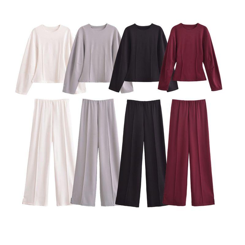 Kaslead New Arrival Women's Fashion Style Double-Sided Cloth round Neck Tops Casual Pants 3641859 3641860
