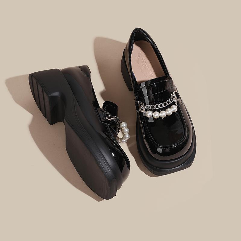 Thick-soled Women's New Spring Heightening White Small Leather Shoes One-pedal Women's Shoes Muffin Pearl Single Shoes