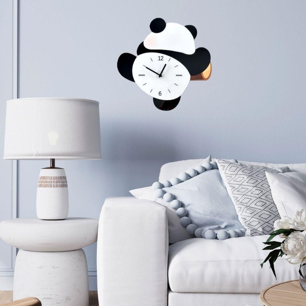Cartoon Mute Clock Silent Digital Clock Fashion Swinging Panda Wall Clock  Cafe