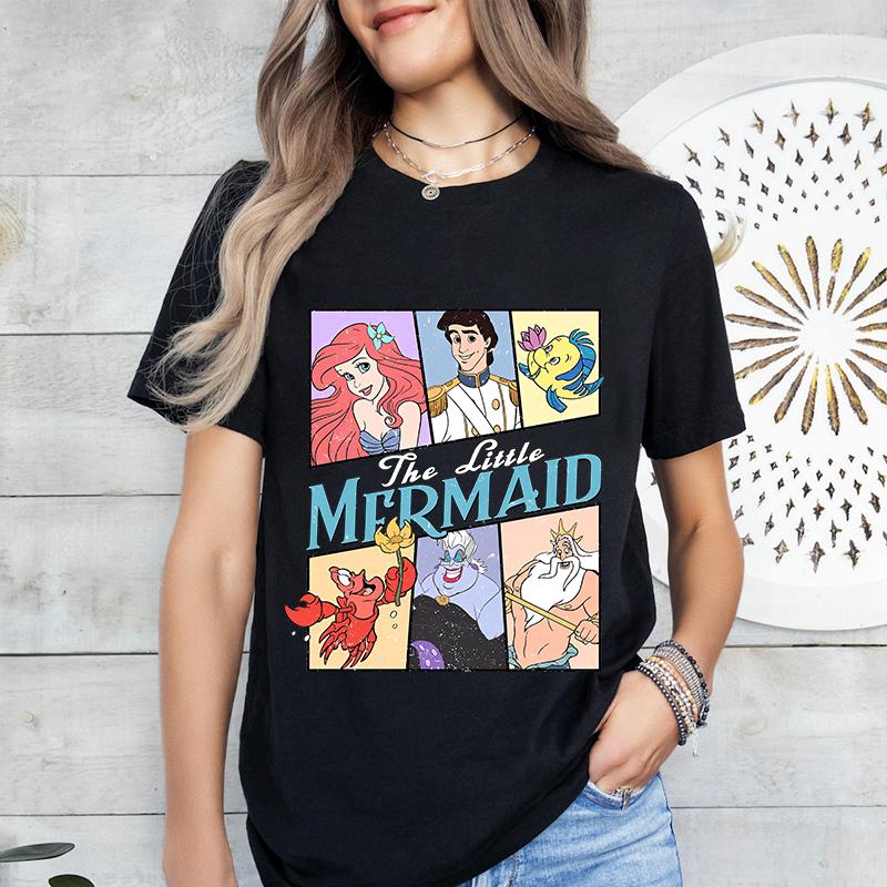 Disney La Sirenetta Ariel Stampa Donna Moda Estiva Casual Maglietta da Donna Cotone Puro Manica Corta Top Personalizzato
