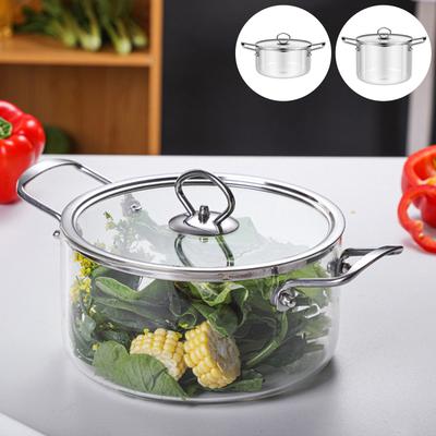 Glass Cooking Pot 2.5L/3.5L Heat Resistant Simmer Pot Clear Glass Pots with Pot Lid Borosilicate Glass Cookware for Kitchen