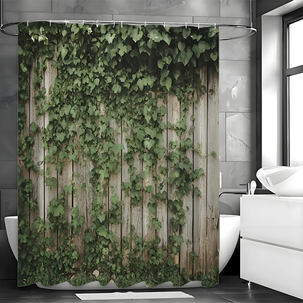 Ivy Wood Panel Shower Curtain, Bathroom Decorative Shower Curtain, Waterproof Shower Curtain With Hooks