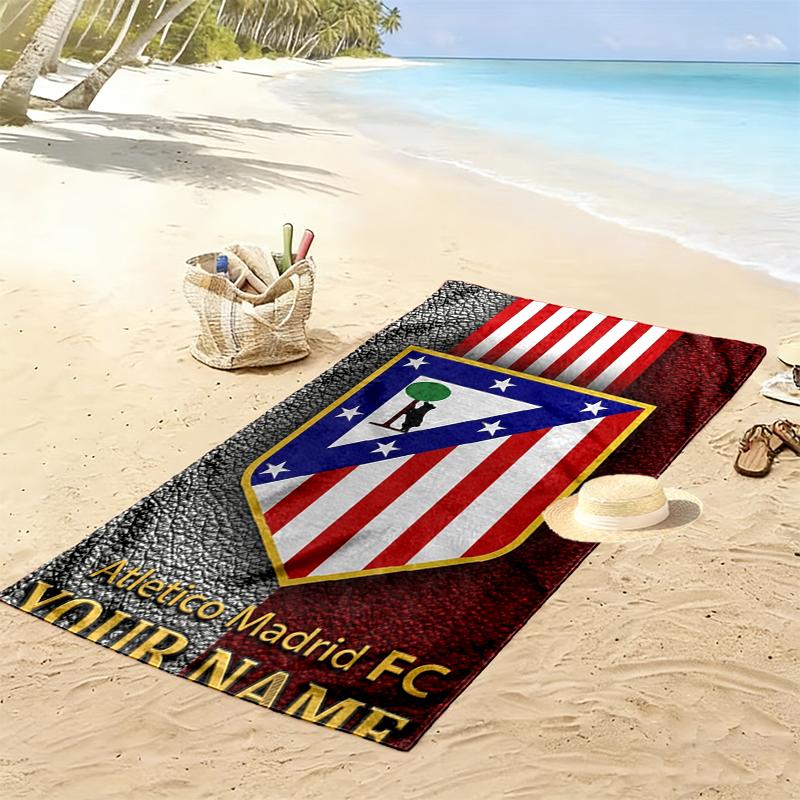 Custom Name Atletico Madrid Print Beach Towel, Large Soft Quick Dry Towel for Beach Camping Swimming