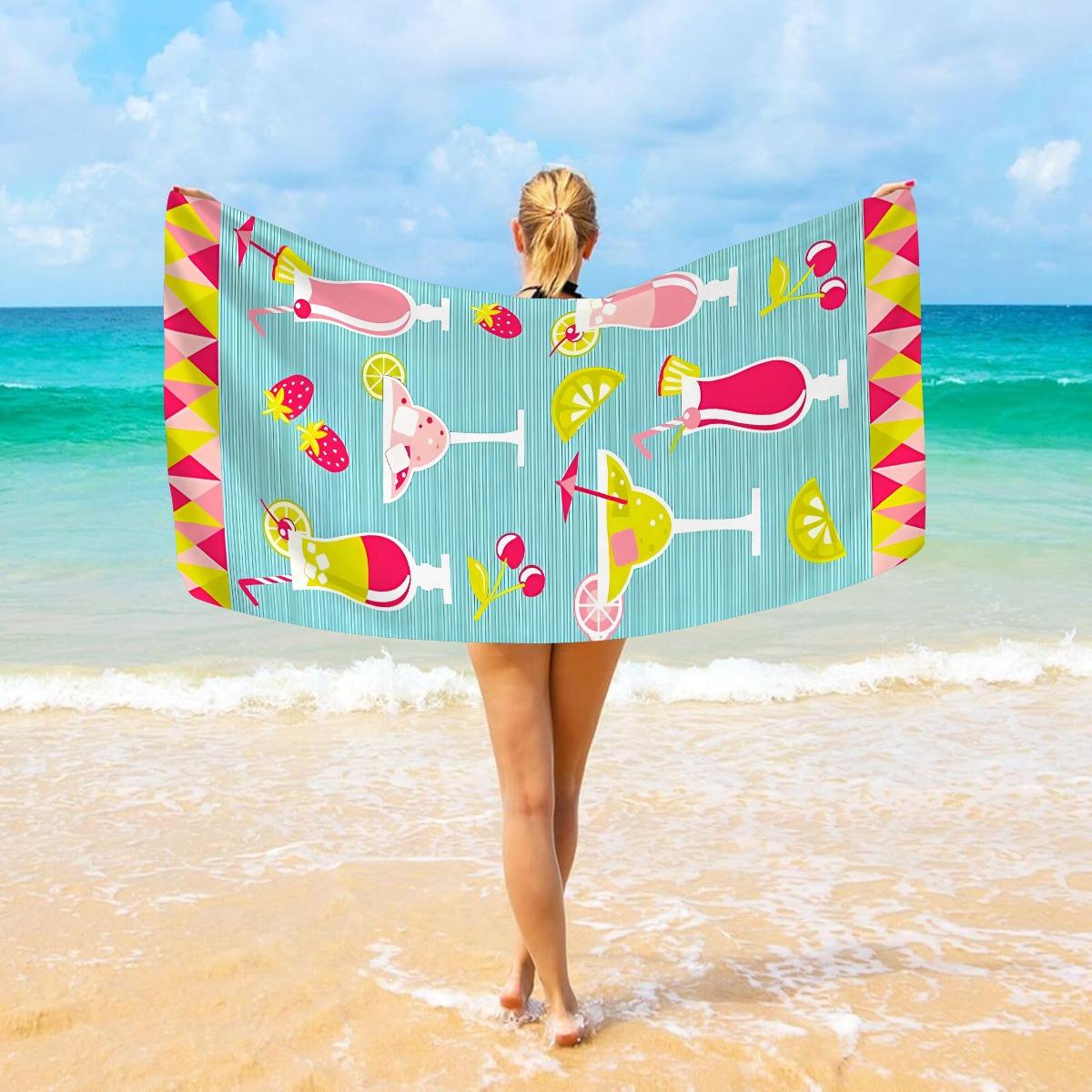 

Hello Summer Print Beach Towel Quick Dry Sand Free Pineapple Watermelon Pattern Lightweight Towel for Beach Pool Travel Camping W30*H60(CM)