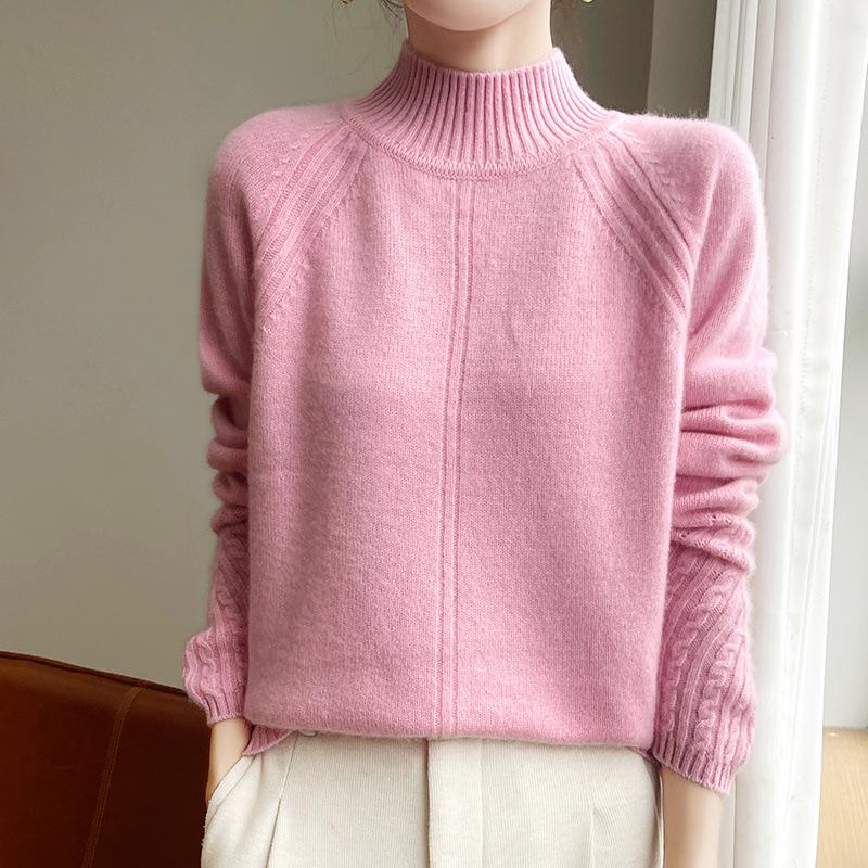 Thickened Half-high Neck Cardigan for Women In Autumn and Winter New Fashionable and Versatile Warm Cashmere Knitted Base Sweater S бежевый 9769₽