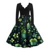 Women's Casual Fashion V-Neck Long Sleeve Printed Vintage Dresses