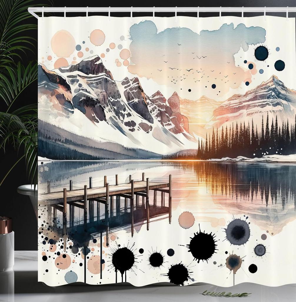 Japanese Wave Shower Curtain, Surfers On Classic Asian Artwork Style With Recreation, Cloth Fabric Bathroom Decor Set With Hooks