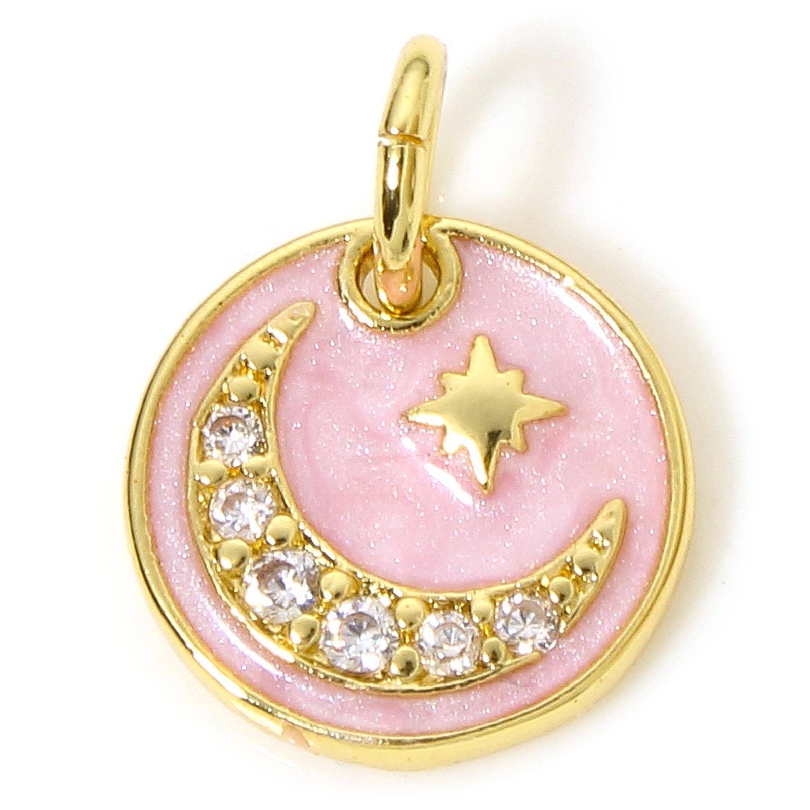 1pc Multicolor Evil Eye Heart Enamel Small Pendants Real Gold Plated Brass Charms With Circle Jewelry Accessory For Women