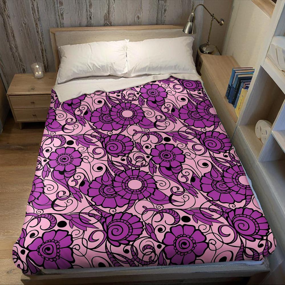 Lavender Floral Flannel Blanket Warm Soft Halloween Christmas Couch Warm Cozy Decorative Decor Gift for All Season