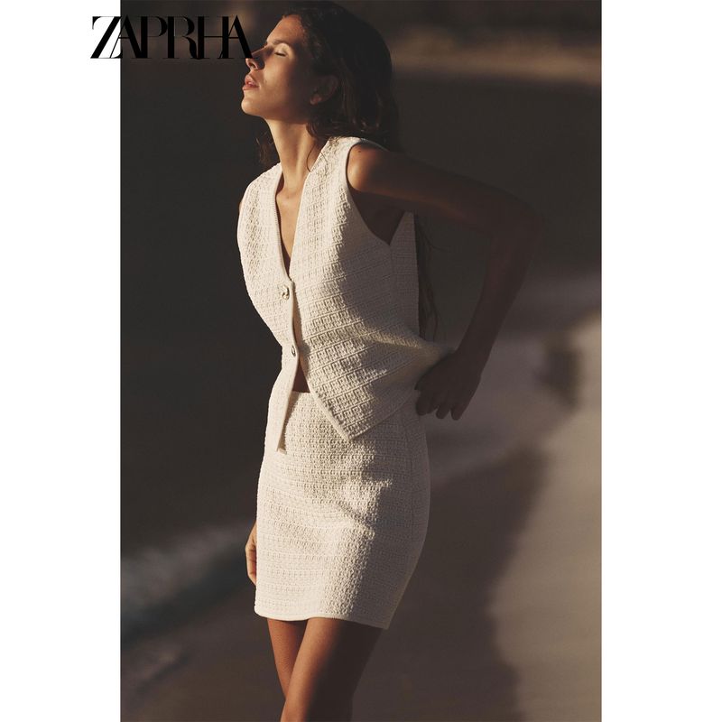 Zaprha 2025 Summer New Fashion Temperament Versatile Knitted Texture Mini Half-Length Short Dress 4192058