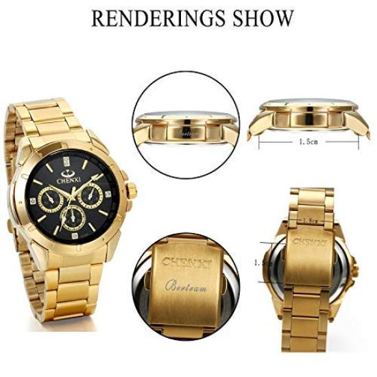 JewelryWe Elegant Quartz Analog Casual Men's Watch, Dial, Display, Gold, Business,