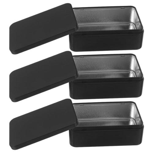 OSALADI Set of 3 Tin Cans, 10 x 6.5 x 3.4cm, with Lids, for Playing Cards and Poker, Mini Metal Boxes for Home Storage, Black, Compact, Portable, Styl