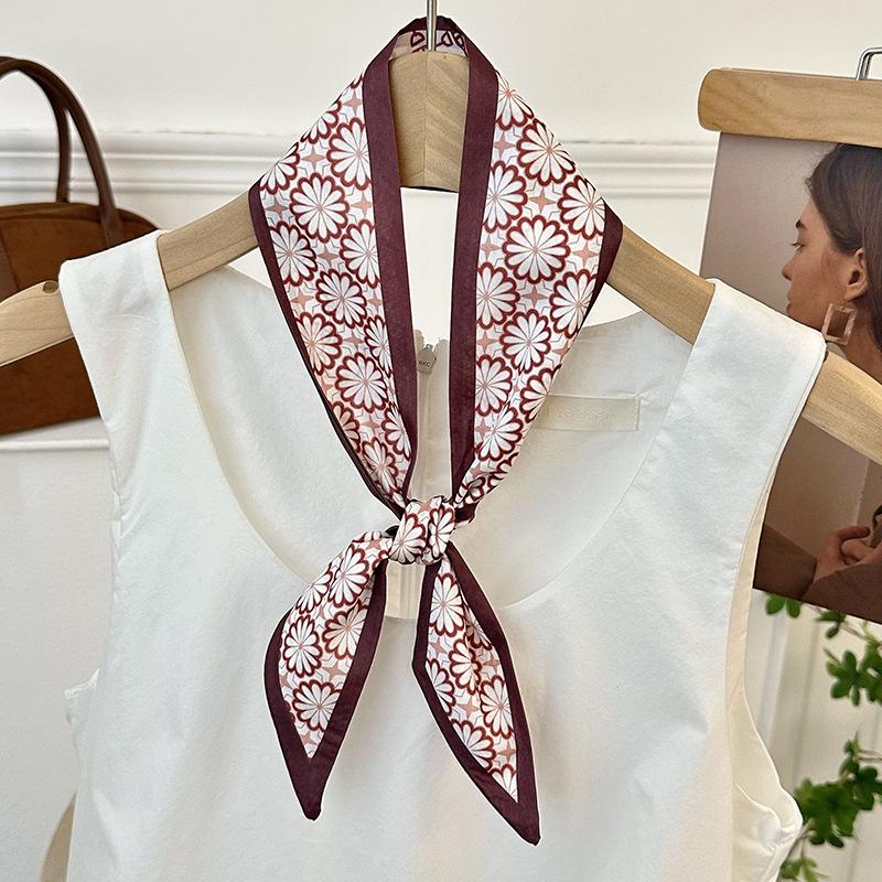 

Silk scarf high-end sense with Hanfu tied bag streamer shirt neck printed small scarf decorative belt