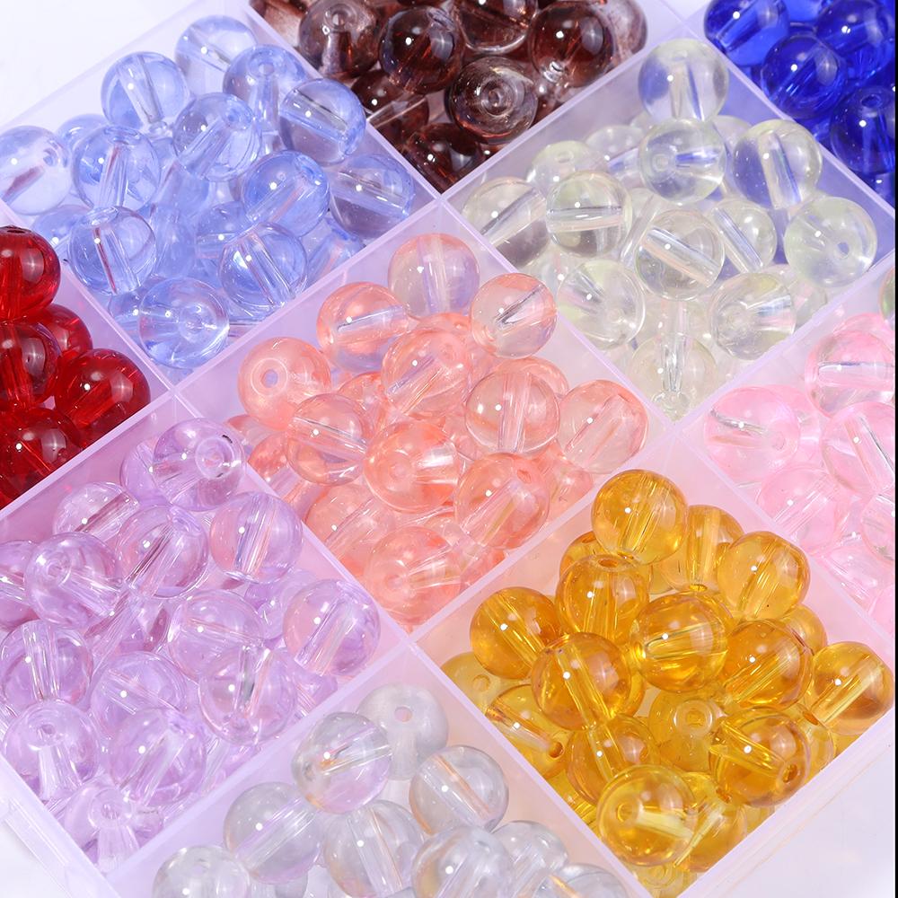50pcs 8mm Glass Round Beads Colorful Transparent Loose Spacer Beads For Jewelry Making DIY Crafts Bracelets Necklace Accessories