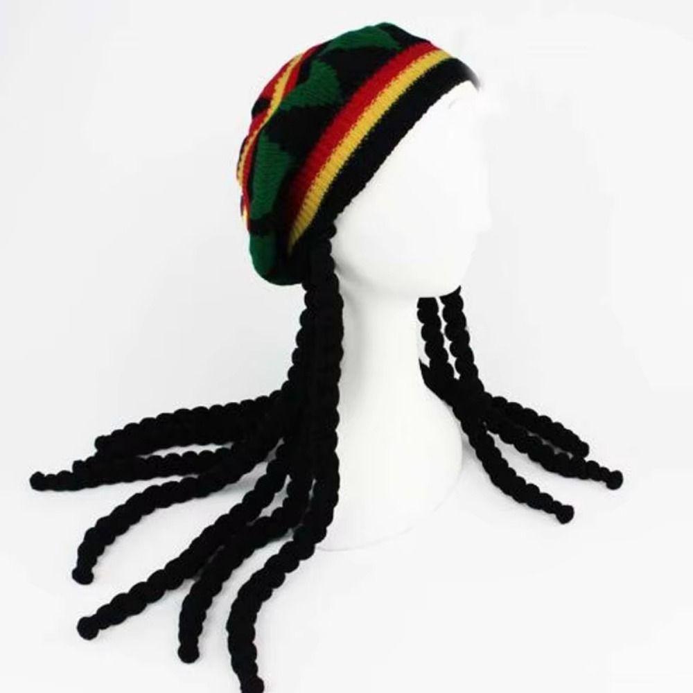Crochet Unisex Knitted Braid Hat Bright Colors False Wig Braids Hat Colorful Hippie Beret  Winter