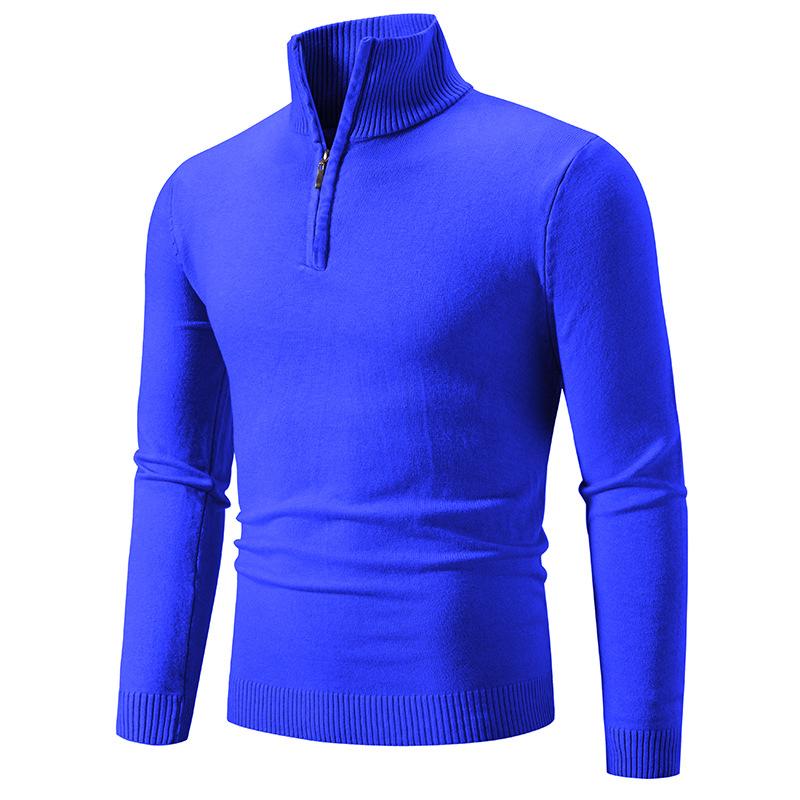 Men S Solid Color Half Zip Stand Collar Long Sleeve Knit Sweater