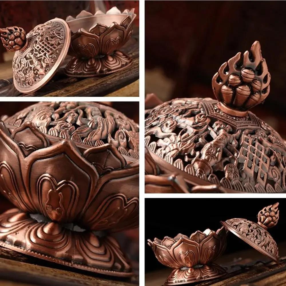 1Pc,Holy Tibetan Lotus Alloy Bronze Mini Incense Burner Incensory Metal Craft Home Decor (Without Incense)