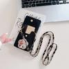 Mirror Wallet Case for Samsung Galaxy S25 Ultra S21 S22 S23 FE S24 Plus A17 Strap Card Slot Crossbody Lanyard Cord Flower Cover