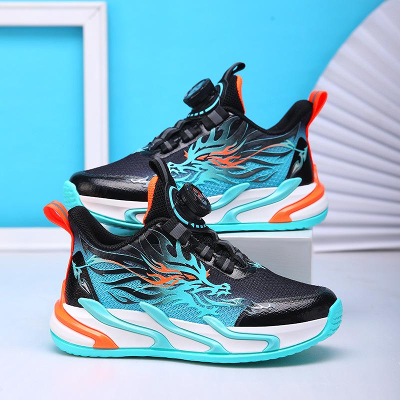 Children's sports shoes 2025 spring and autumn new mesh breathable non-slip lightweight rotating buckle casual boys running shoes tide
