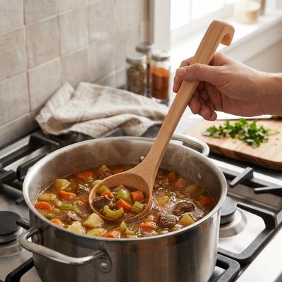 Heat Resistant Wooden Spoon Solid Wood Solid Wood Utensil Food Safe Cooking Ladle  Soup Serving
