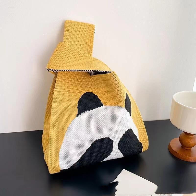 Women's Knot Wrist Bag Handmade Knitted Bag Portable Mini Striped Tote Bucket Phone Bags Large Capacity Autumn Winter Handbags