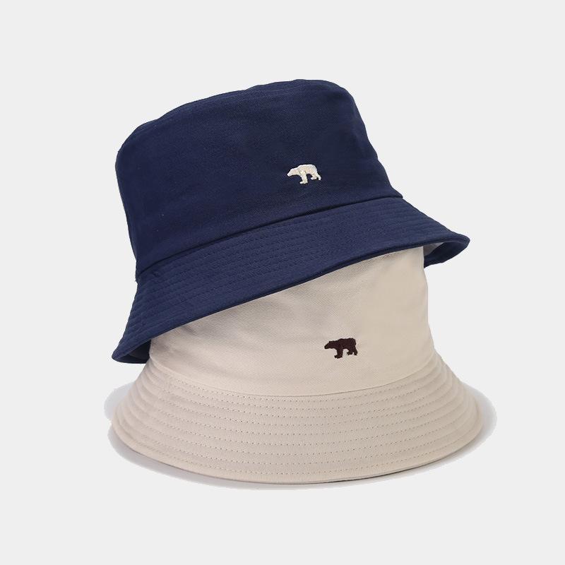 New climbing bear embroidered fisherman hat simple literary small fresh basin hat student couple sun hat