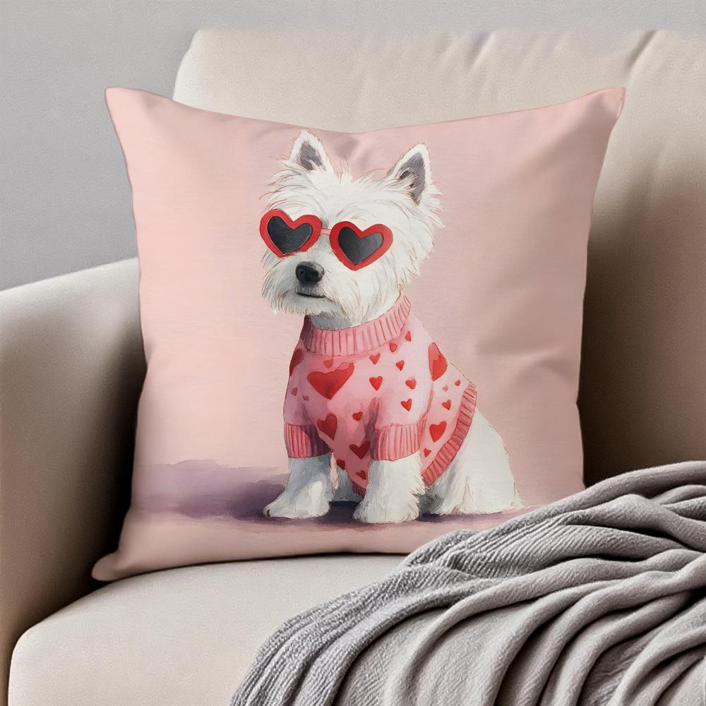 Cute West Highland White Terrier Pet Cushion Cover Pillowcase Antidustmite Invisible Zipper Short Plush Sofa Cushion
