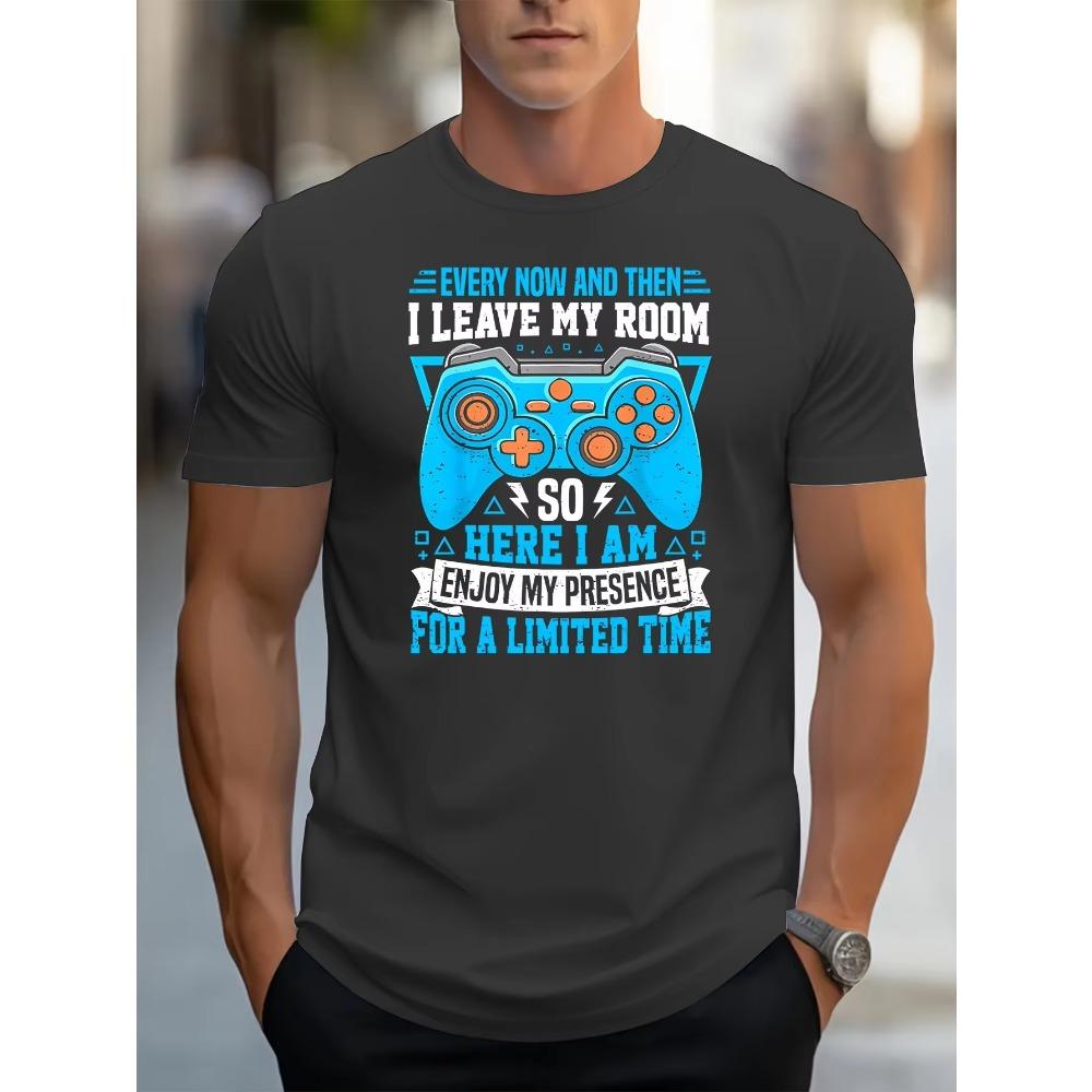 Spring & Summer  Blend Casual Gamer T-Shirt - "Enjoy My Presence for a Limited Time" Graphic, Short Sleeve, Crew Neck