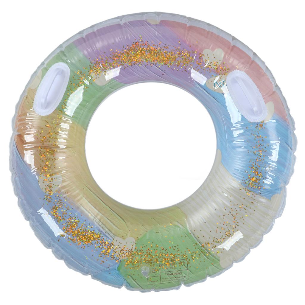 Swimming Ring for Kids Inflatable Thickened PVC Float Swim Pool Tool Sequin Oil Painting Pattern with Handle