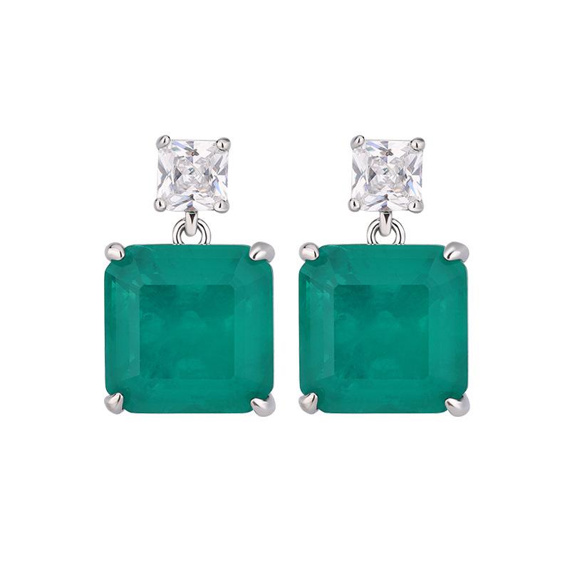 Jewelry Copper Bottom Gold-Plated Simulation Emerald Temperament Princess Square Set Main Stone 14 * 14-12 * 12