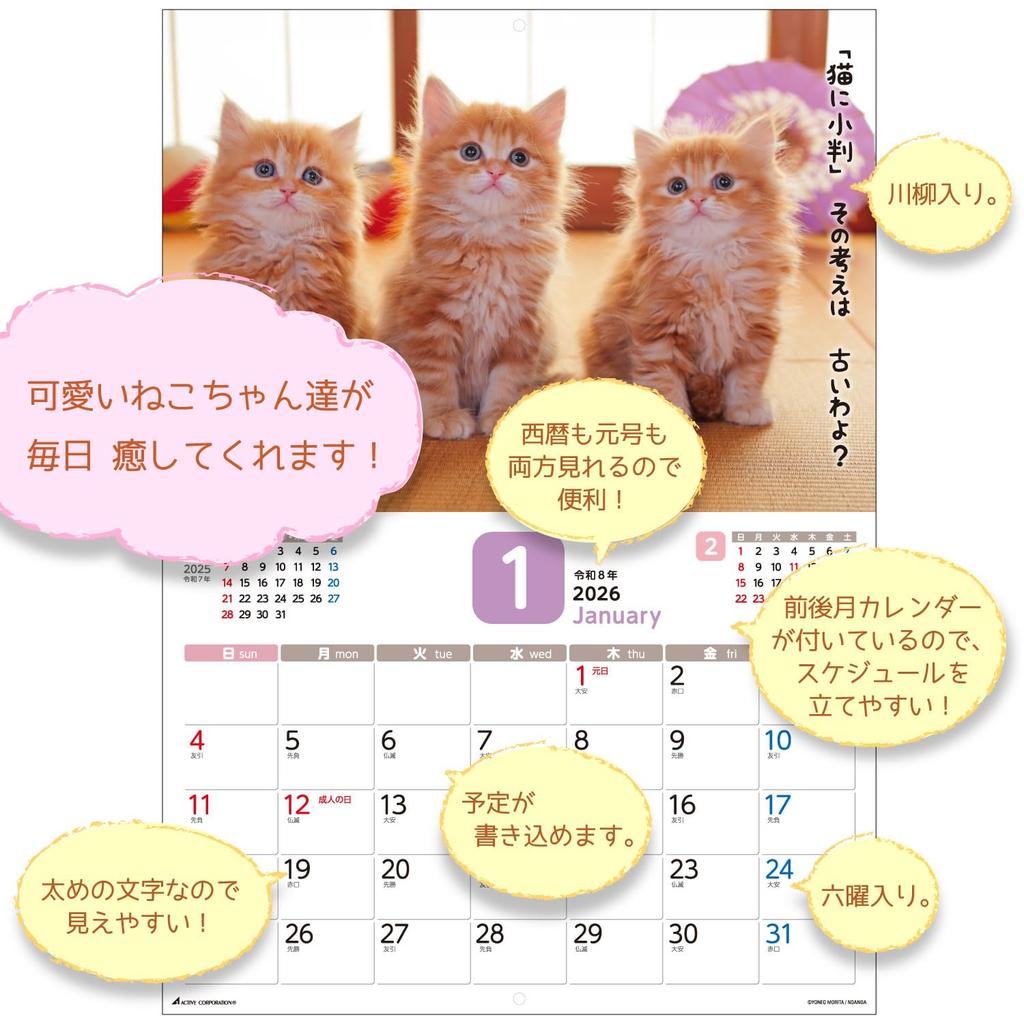 Active Corporation 2026 Wall Calendar a Starts January 2026 (Because It's Cat) 26ACL-66