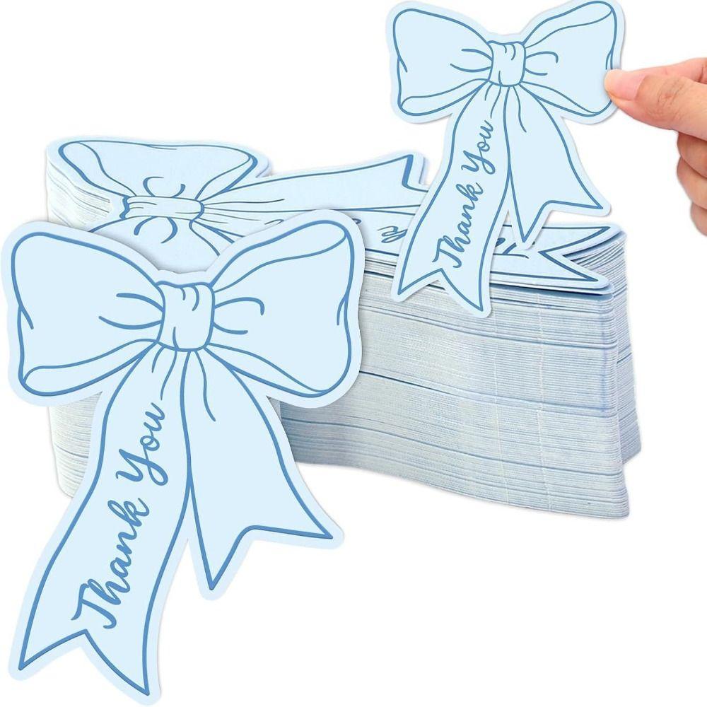 100pcs 2.5x3.5 Inch Thank You Cards Paper Pink Bow Gift Card Handwritten Style DIY Crafts Bowknot Cards Happy Valentines Days