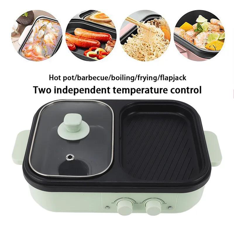 Dual Use Electric Cooker Electric Fry Pot Energy Saving Uniform Heating Easy Cleaning 1300W with Lid for Indoor Outdoor Cooking