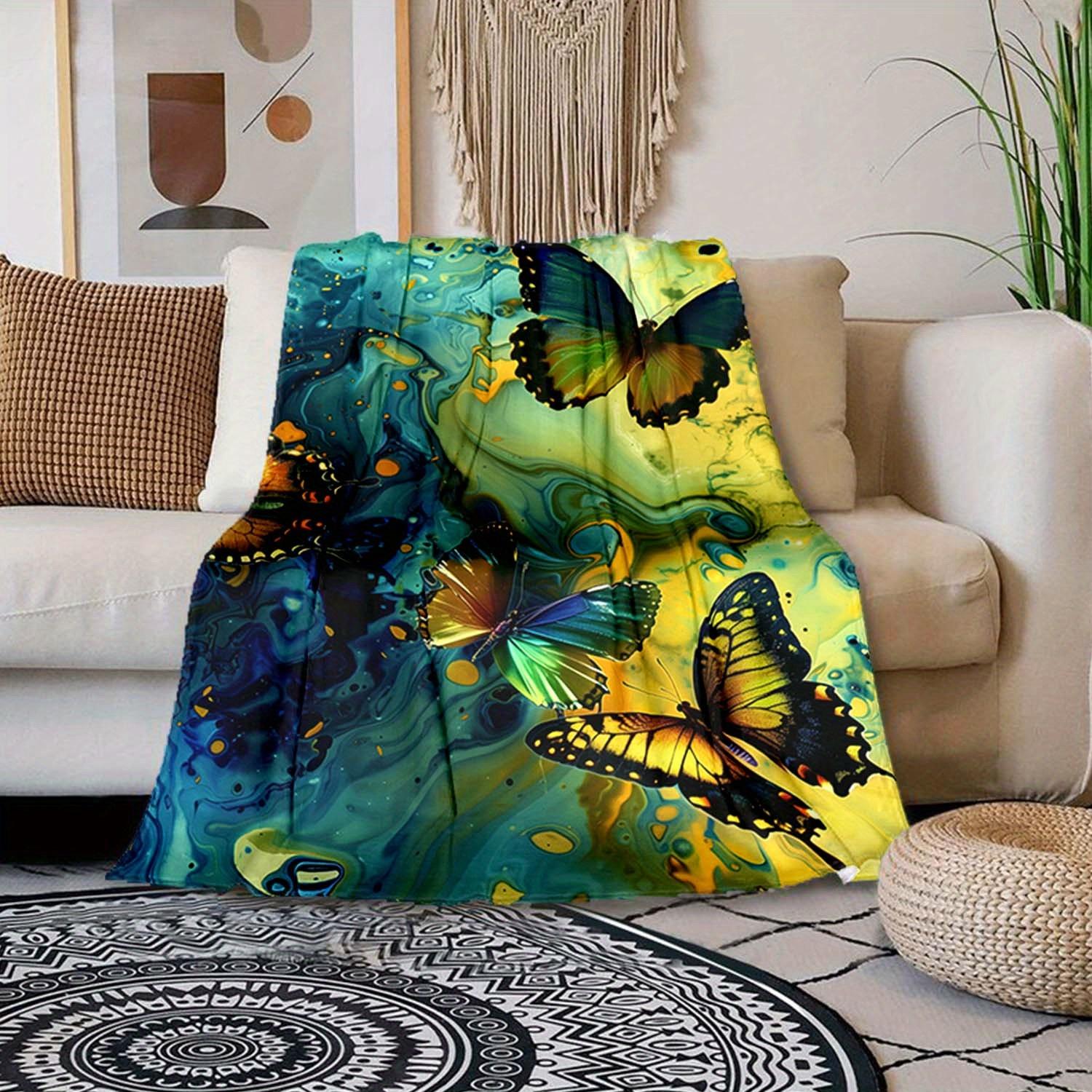 

1pc Butterfly Print Blanket, Flannel Blanket, Soft Warm Throw Blanket Nap Blanket For Couch Sofa Office Bed Camping Travel 130cmx150cm