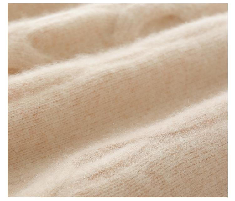 Women's Cable Knit Cashmere Top – Half-High Collar, Long Sleeve, Loose Fit, Versatile Sweater