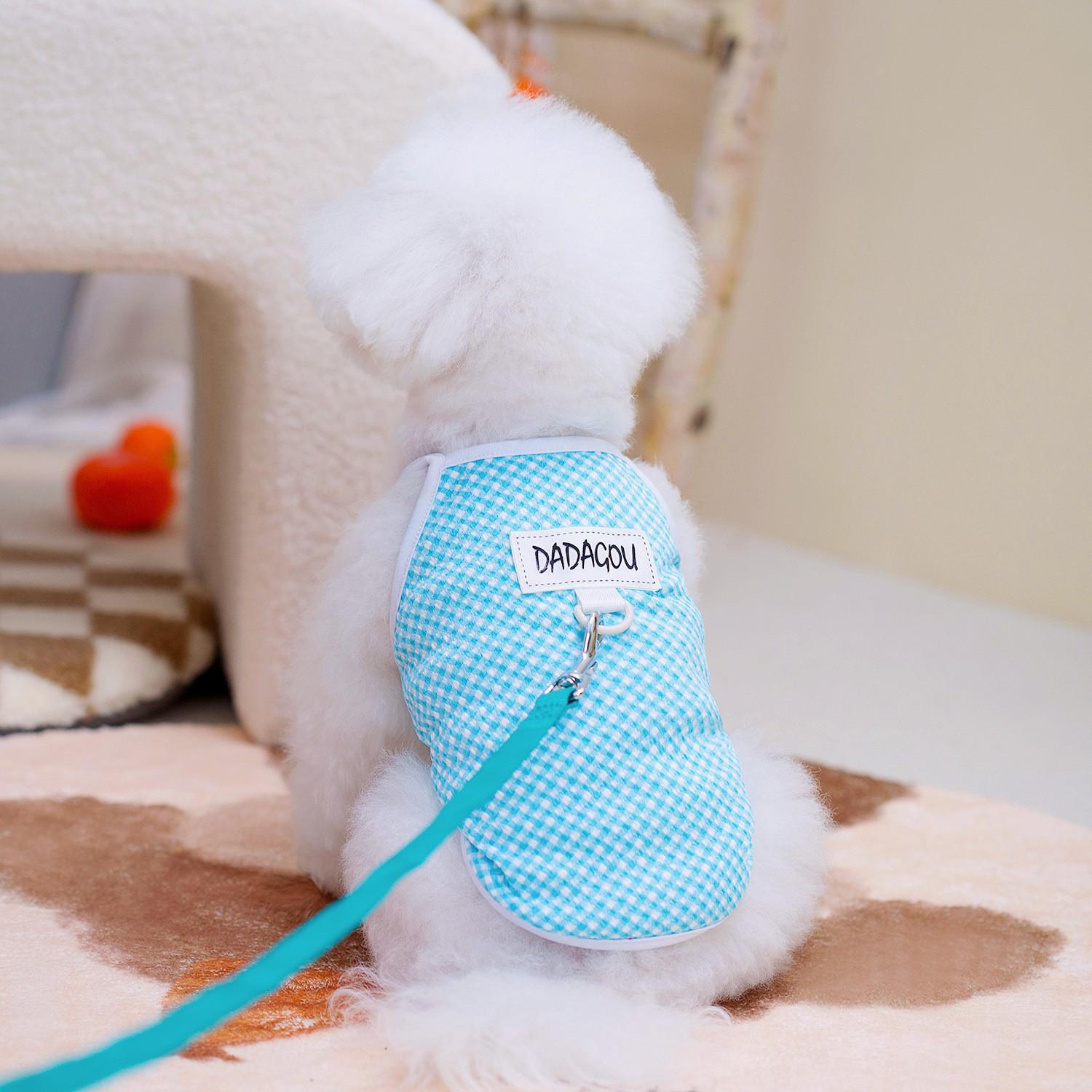 

Жилет для домашних собак весна/лето - футболка с бишоном, синие и розовые подтяжки XL небесно-голубой