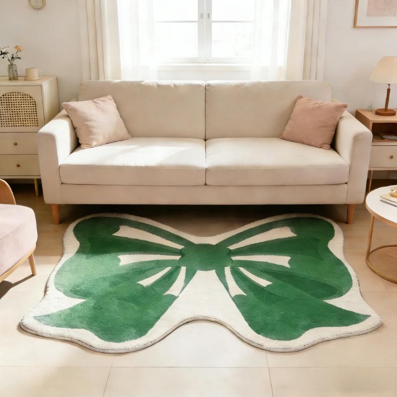 Girly Style Carpets for Living Room Pink Bow Bedroom Decor Carpet Fluffy Soft Irregular Bedside Rug Home Thicken Plush Floor Mat