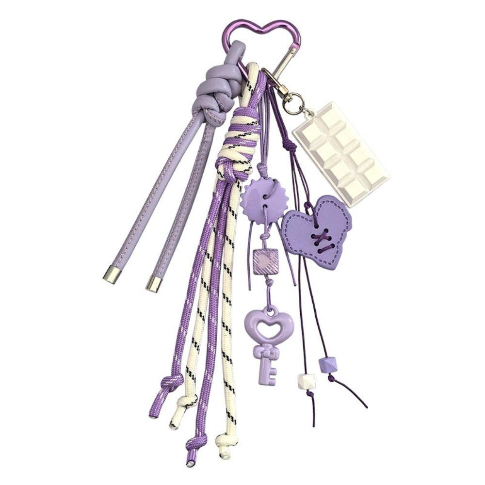 Hand-Woven Cartoon Girl Heart Keychain Anti-Lost Braided Rope Key Chain  Kids Gifts