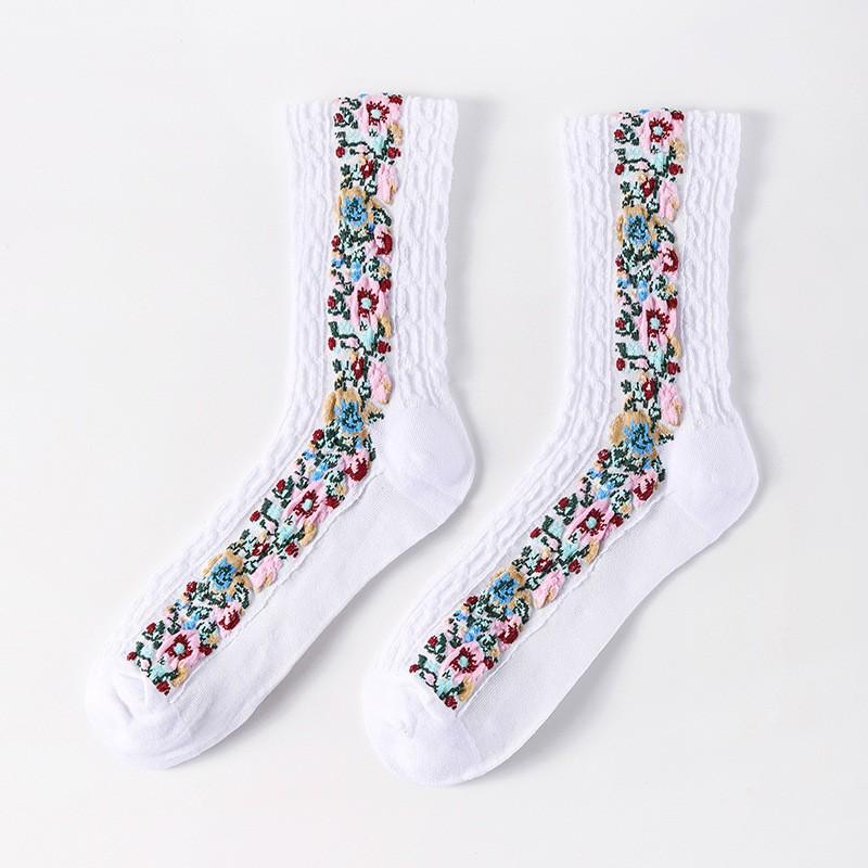 

1 пара женских длинных носков с мультяшным цветком, осенние носки конфетного цвета, приятные для кожи, удобные и дышащие, из чистого хлопка для женщин One Size