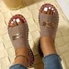 Women's European & American Flat Sandals with Elastic Fabric Band and Metal Accents, Plus Size, Beach-Ready.