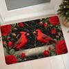 1pc Non-Slip Absorbent Flannel Suitable for Bedroom & Bathroom, Cardinal Red & Red Rose Marble Pattern Entryway Mat, Machine Washable Soft with Adhesi