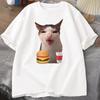 Cat Crunching Food Meme Tshirt Women Unisex Silly T Shirts Funny Cat Eating TShirt Cotton Short Sleeve Graphic Tees Streetwear