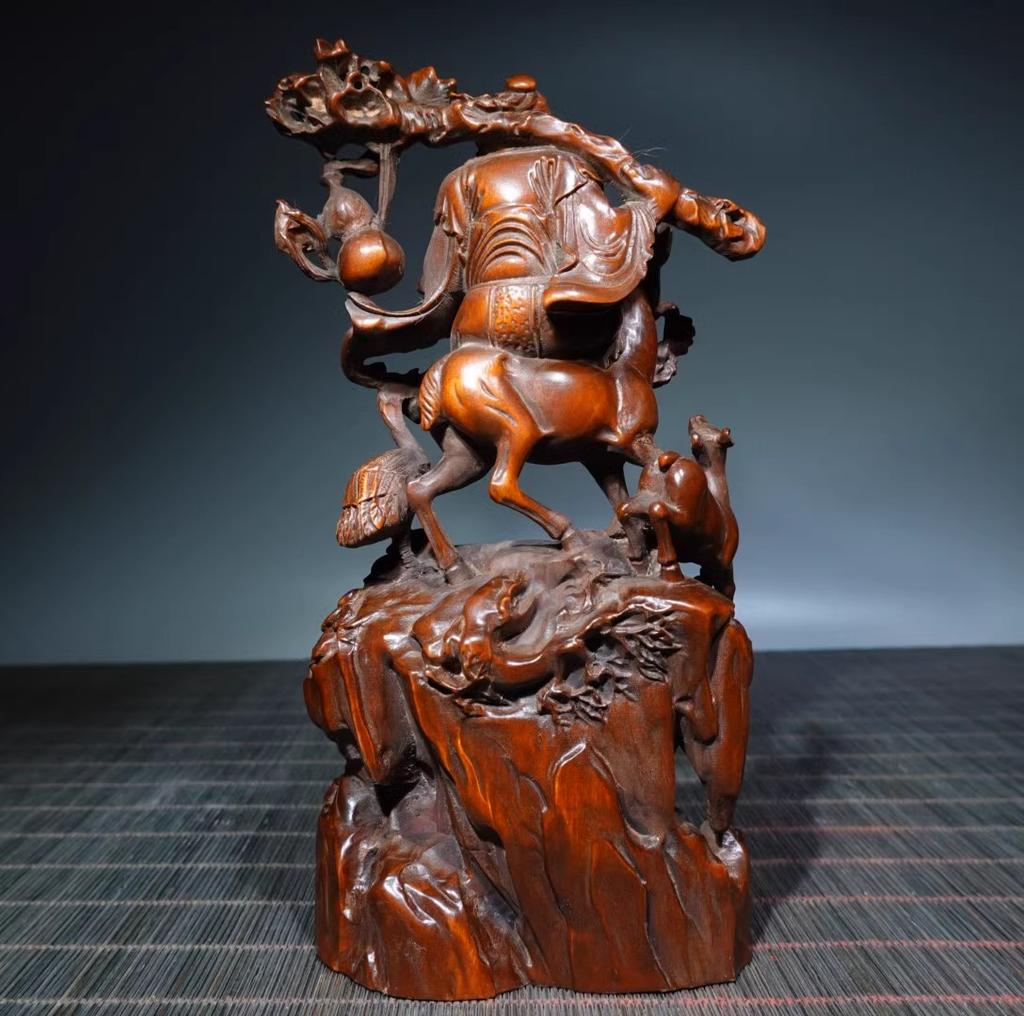 Chinese Antique Boxwood Wood Carving God Of Longevity Statue Collection Nice Art