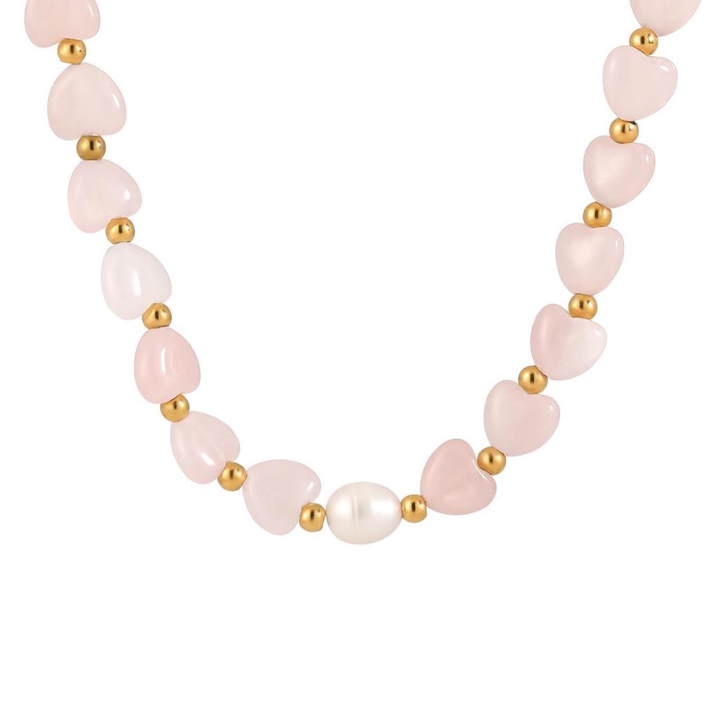 Rose Quartz & Titanium Steel Handmade Necklace - Women's Fashion Clavicle Chain