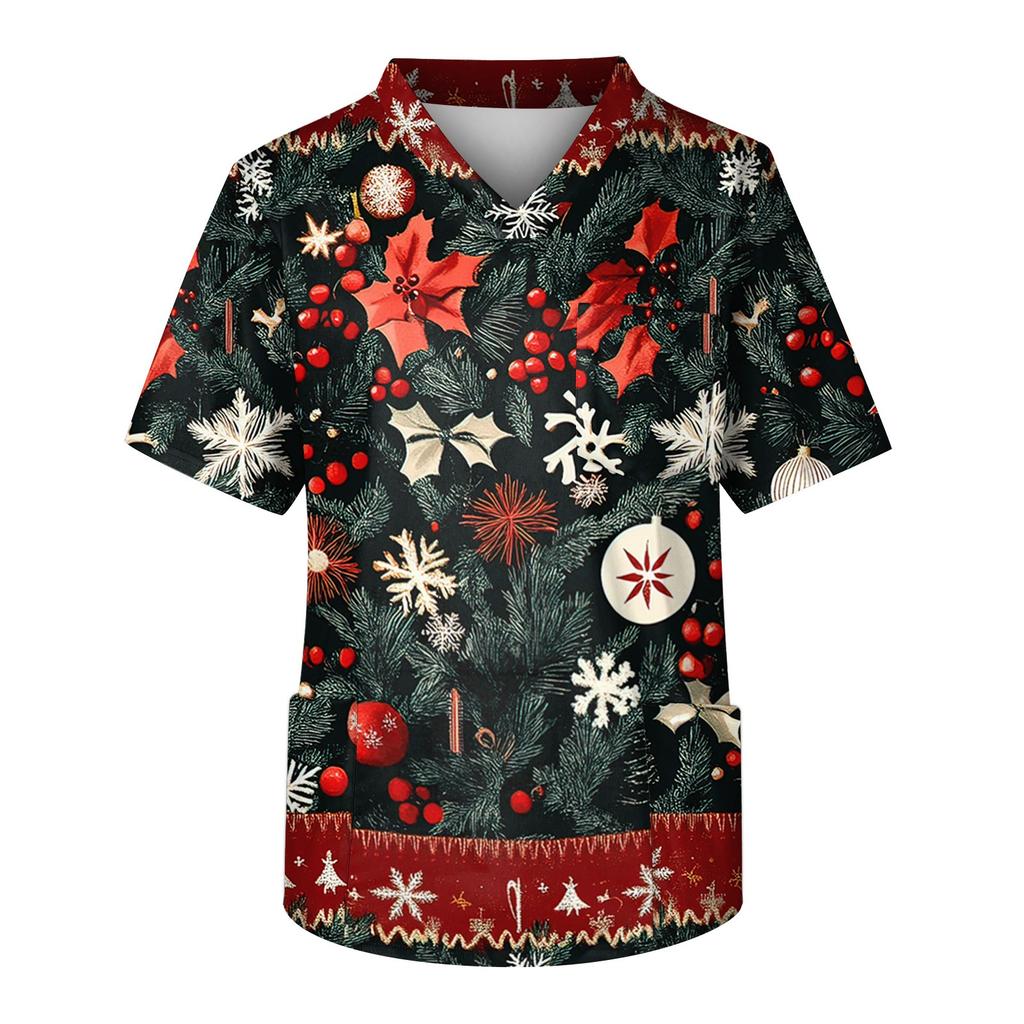 Herren Kurzarm V-Ausschnitt Druck Brusttasche Pflegeoberteil