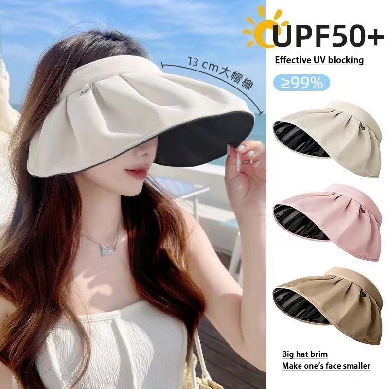 Summer Shell Sunshade Hat UV Protection Dual Use Hair Hoop Sun Cap for Women Outdoor Beach Foldable Wide Brim Bucket Caps
