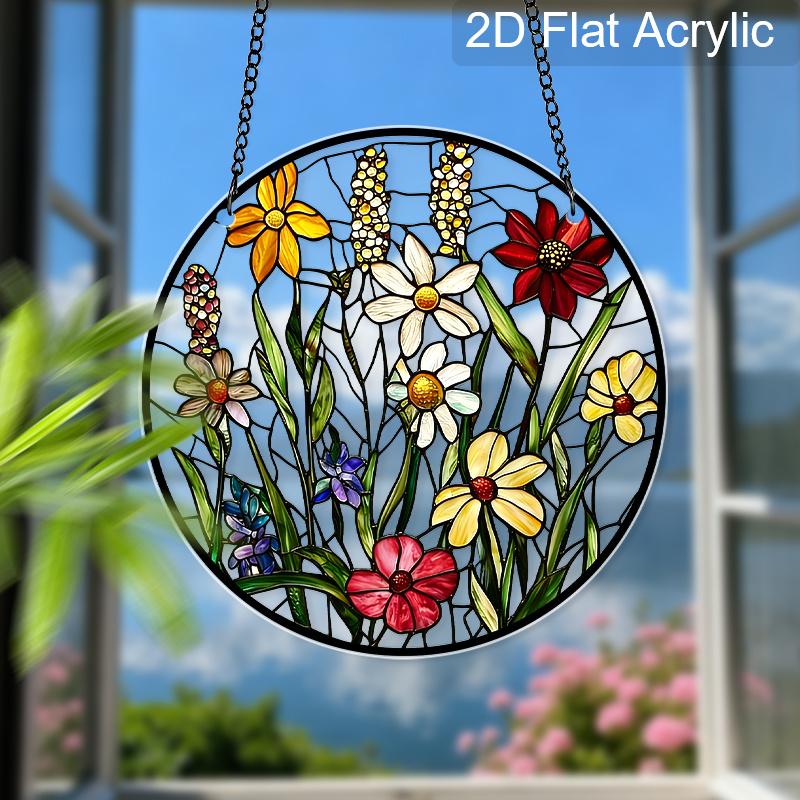 Acrylic Mixed Wildflower Meadow Suncatcher Stained Glass Effect Window Hanging Ornament Floral Themed Gift for Home