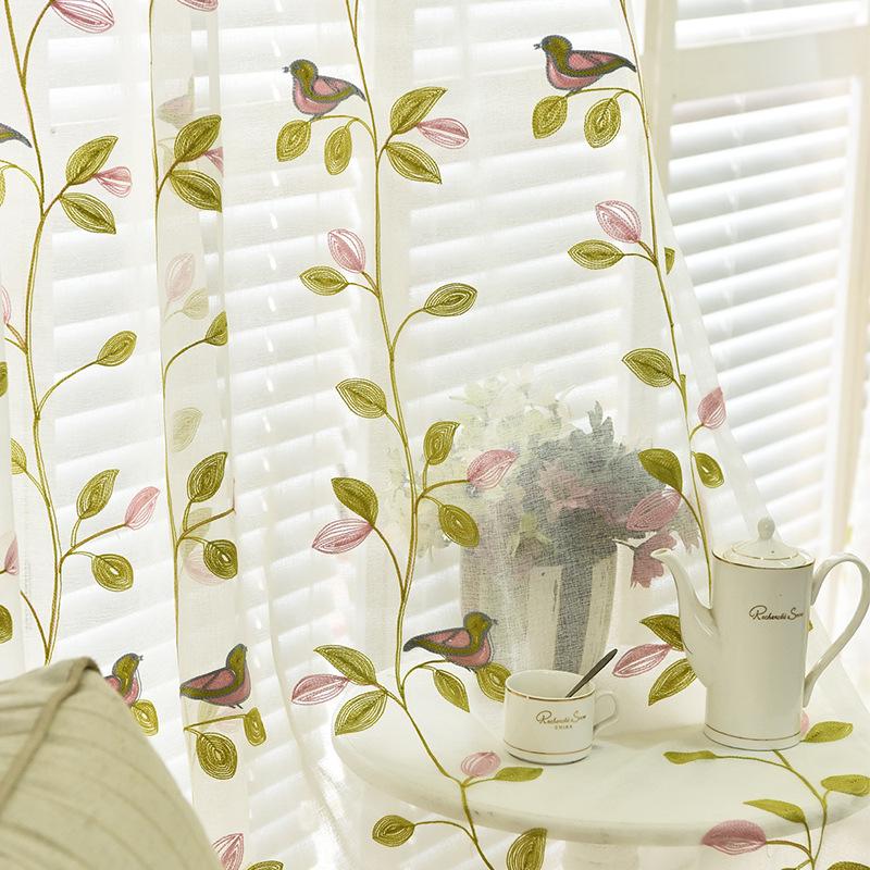 Floral Embroidered Sheer Curtains - Rod Pocket Voile Tulle for Living Room & Bedroom, Lightweight Polyester Home Decor