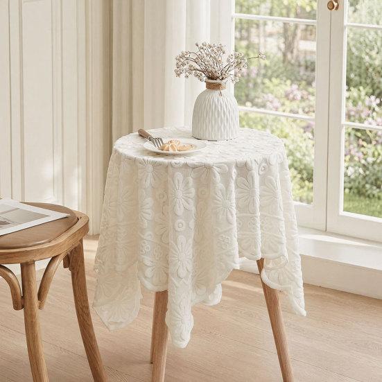 Jacquard Round Tablecloth, Sunflower Pattern Decorative Table Cloth, Lace Fabric Dinner Table Cover for Wedding Party Restaurant Banquet Decor